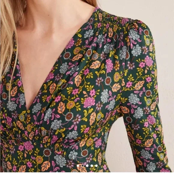 Boden Jersey Midi Tea Dress Chatsworth Green, Lotus Petal - Size 16/18 Regular - Picture 3 of 13